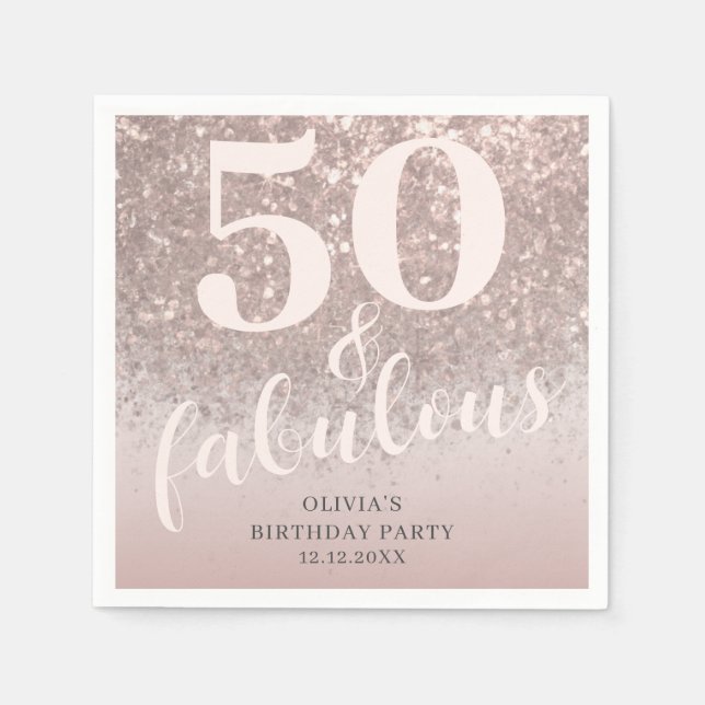 Modern 50 & Fabulous Rosa Glitter Birthday Pappersservett (Framsidan)