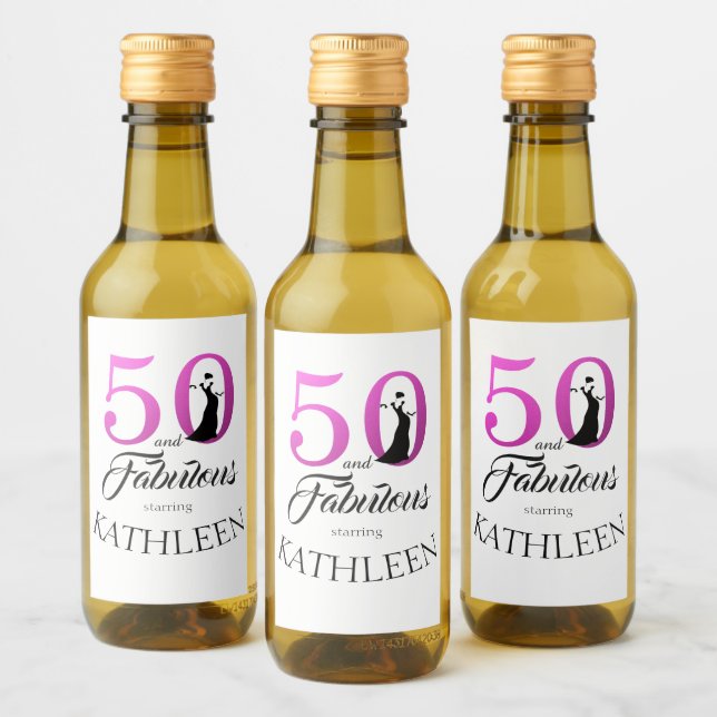 Modern 50-faldig, anpassad benämning 50:e födelsed vinetikett (Flaskor)