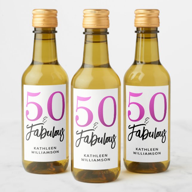 Modern 50-faldig, anpassad benämning 50:e födelsed vinetikett (Flaskor)