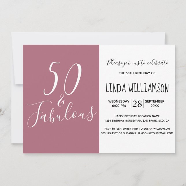 Modern 50-faldig Lila Cassis 50:e födelsedagen Inbjudningar (Framsida)