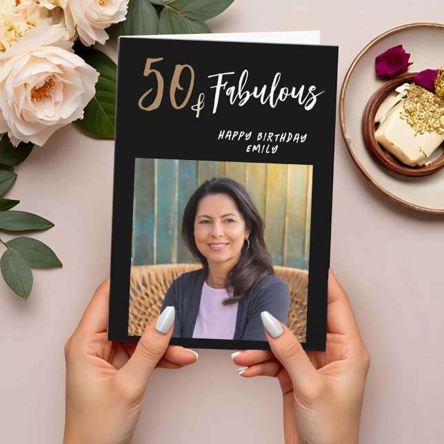 Modern 50 och Fabulöst foto 50:e födelsedagen Kort (Skapare uppladdad)