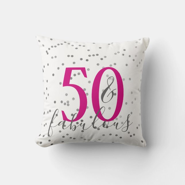 Modern 50 och Fabulous Birthday Confetti Pillow Kudde (Framsida)