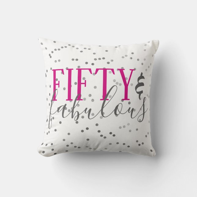 Modern 50 och Fabulous Birthday Confetti Pillow Kudde (Framsida)