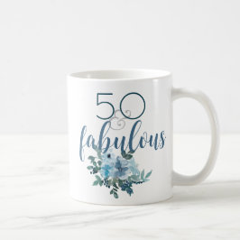 Modern 50 och Fabulous Blue Blommigt Watercolor Kaffemugg