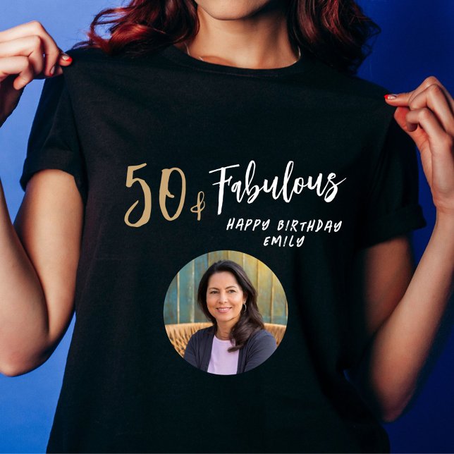 Modern 50 och Fabulous Photo 50:e födelsedagssvart T Shirt (Skapare uppladdad)