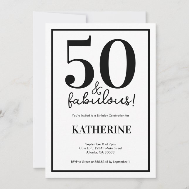 Modern 50 och fantastisk 50-årsdag  inbjudningar (Framsida)