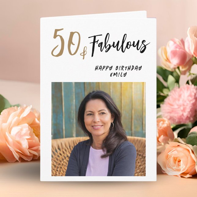 Modern 50 och fantastisk foto 50-årsdag kort (Skapare uppladdad)