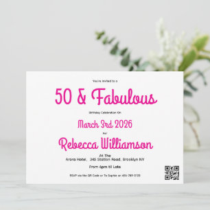 Modern 50 och fantastisk rosa 50-årsdag inbjudningar