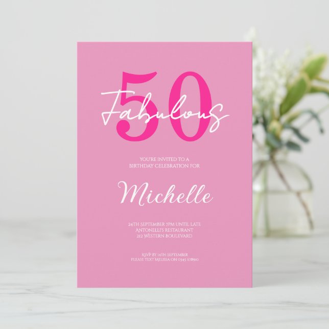 Modern 50 och fantastisk rosa 50-årsfest inbjudningar (Stående Fram)