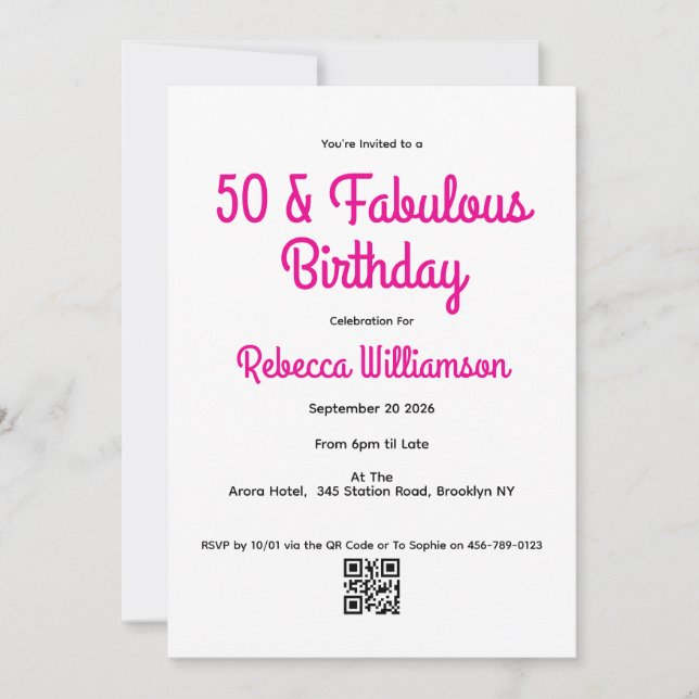 Modern 50 och fantastisk rosa 50-årsfest inbjudningar (Framsida)