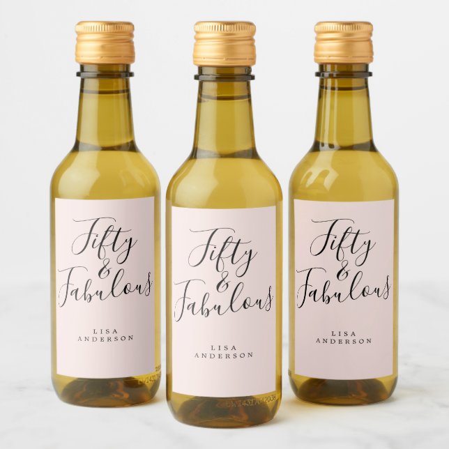 Modern 50 snyggt Rosa, anpassat namn 50:e födelsed Vinetikett (Flaskor)