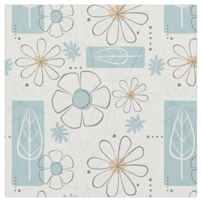 Modern 50s-Blommigt i mitten av århundradet Skriv  Tyg (Närbild)