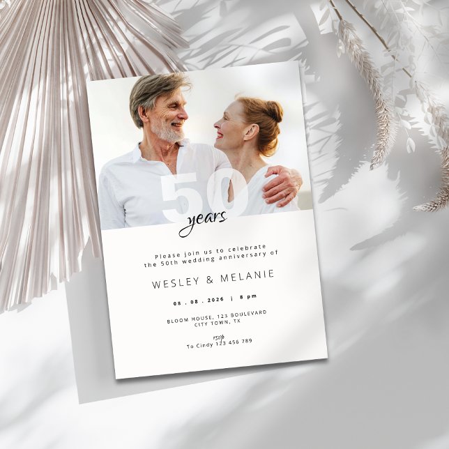 Modern 50th Wedding Anniversary with Photo Inbjudningar (modern 50th wedding anniversary invitation with photo)
