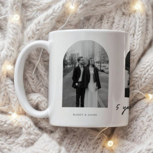 Modern 5-årsjubileum 3-foto bröllopspar kaffemugg