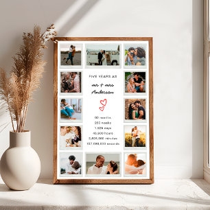 Modern 5-årsjubileum Anpassad fotokollage Poster