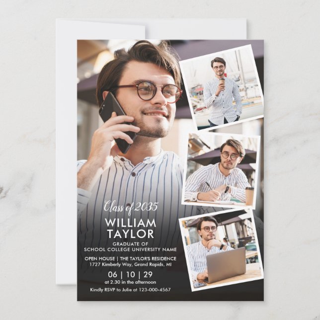 Modern 5-bilds collage Examenfest Inbjudningar (Framsida)