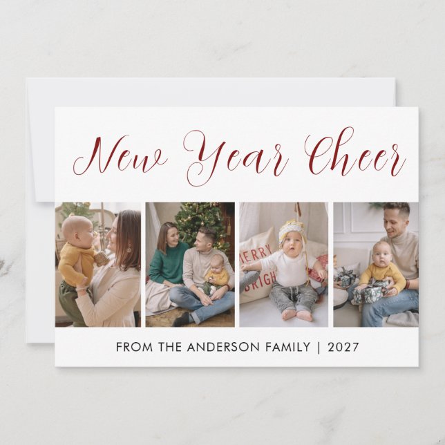 Modern 5-foto Collage Nyår Cheer Julkort (Framsida)