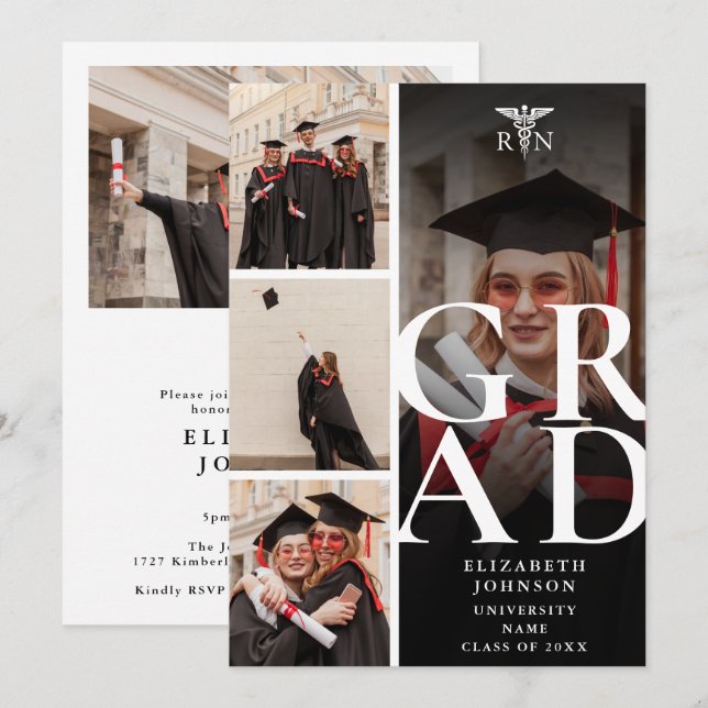 Modern 5 Foto RN Examensfest Inbjudningar (Fram/baksida)