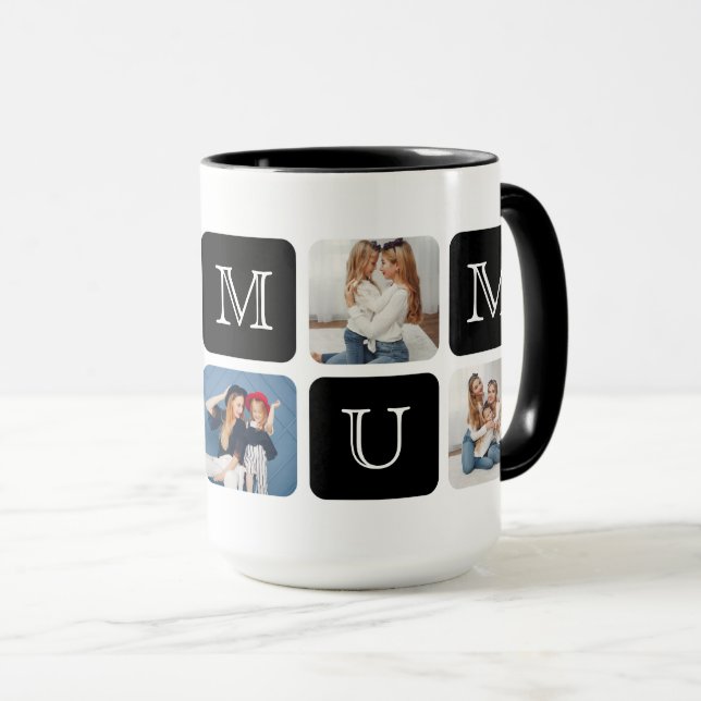 Modern 5-foto "♥ U Mamma" Jumbo 15 oz. Mugg (Framsida höger)
