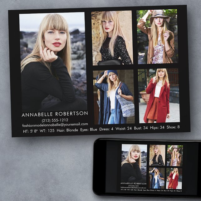 Modern 5-fotomodell och Actor Comp Card Inbjudningar (Customize to change background color, text size, style or to add more photos to back of card.)