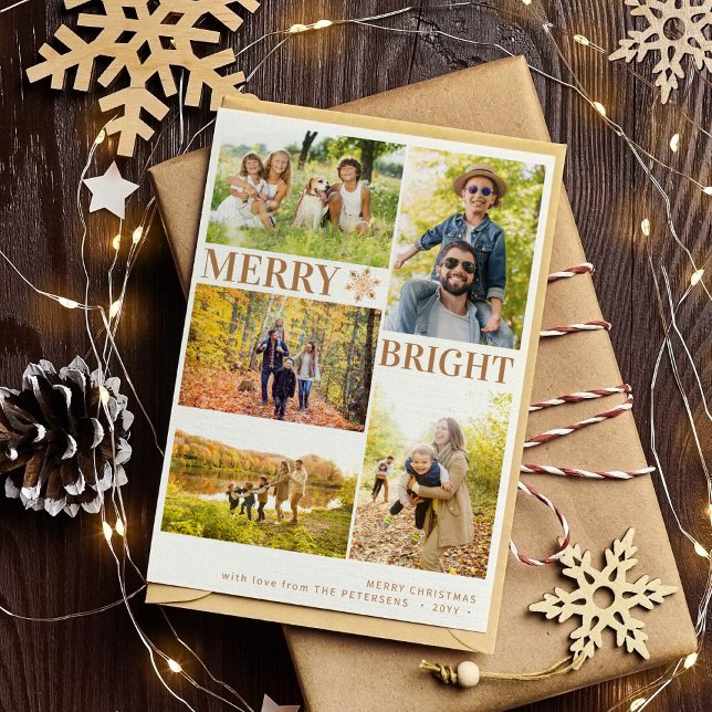 Modern 5 foton guld-snöflingan jul julkort (Skapare uppladdad)