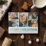 Modern 5 Photo Collage-jul Julkort<br><div class="desc">Contemporary christmas-kort för helgdag med 5 fotokollage av din vackra familj,  ord "god jul" i ett typsnitt av elegant grönt,  din familj namn och året.</div>
