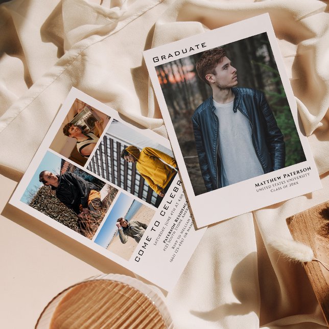 Modern 5 Photo Collage Studenten Inbjudningar (Skapare uppladdad)