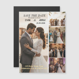Modern 5 Photo Wedding Save the Date Card Magnetisk Inbjudningskort