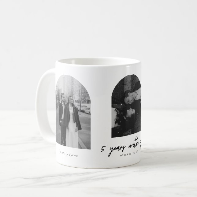 Modern 5 Year Anniversary 3-Photo Wedding Couple Kaffemugg (Framsida vänster)