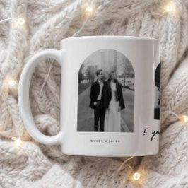 Modern 5 Year Anniversary 3-Photo Wedding Couple Kaffemugg