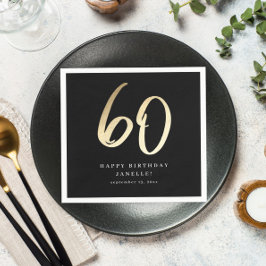 Modern 60-års födelsedag Svart & Guld Skrift Pappersservett