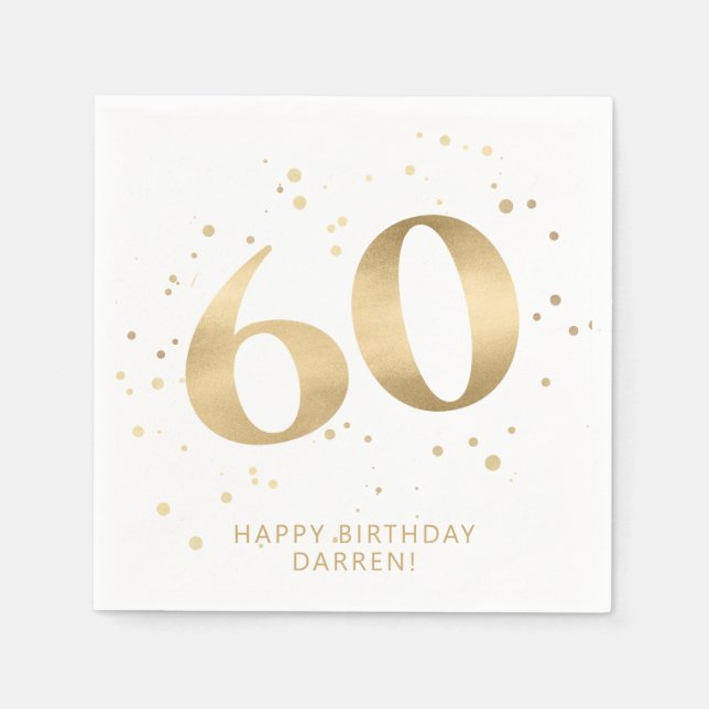 Modern 60-års Sextioårsdag | Guld Svart Glitter Pappersservett (Framsidan)