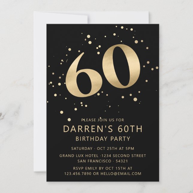 Modern 60-års Sextioårsfirande Foto Guld Glitter Inbjudningar (Framsida)