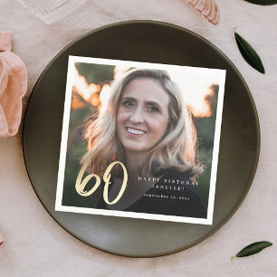 Modern 60:e födelsedag fotosvart & Guld-skript Pappersservett