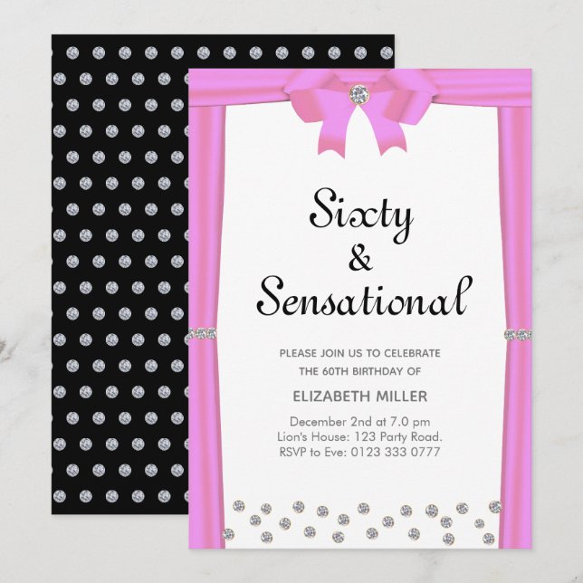 Modern 60:e födelsedag och Glitter-diamanter Inbjudningar (Fram/baksida)