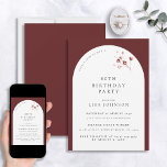 Modern 60:e födelsedagen Burgundy Arch Botanical Inbjudningar<br><div class="desc">Planerar du en speciell födelsedag? Låt oss presentera er för vår moderna 60:e födelsedag, burgundy Arch botaniska inbjudan - det perfekt sättet att få er att minnas. Dess burgunga bakgrund och vita snyggtar kompletteras perfekt med botaniska accenter med elegant vattenfärg, vilket skapar en inbjudan som verkligen är något speciellt. Lägg...</div>