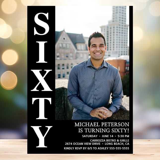 Modern 60:e Födelsedagsfesten av 60 foto-foto Inbjudningar (Skapare uppladdad)