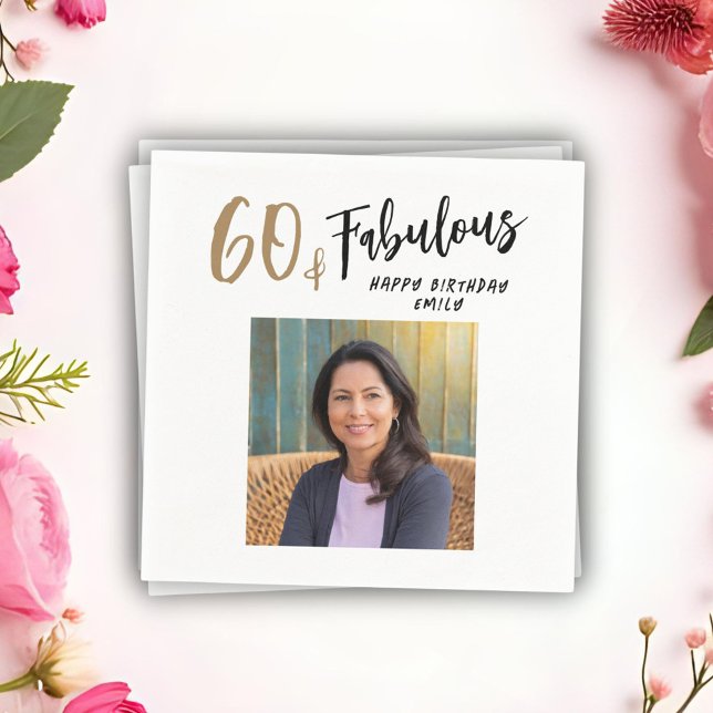 Modern 60 och Fabulöst foto 60:e födelsedagen Pappersservett (Skapare uppladdad)