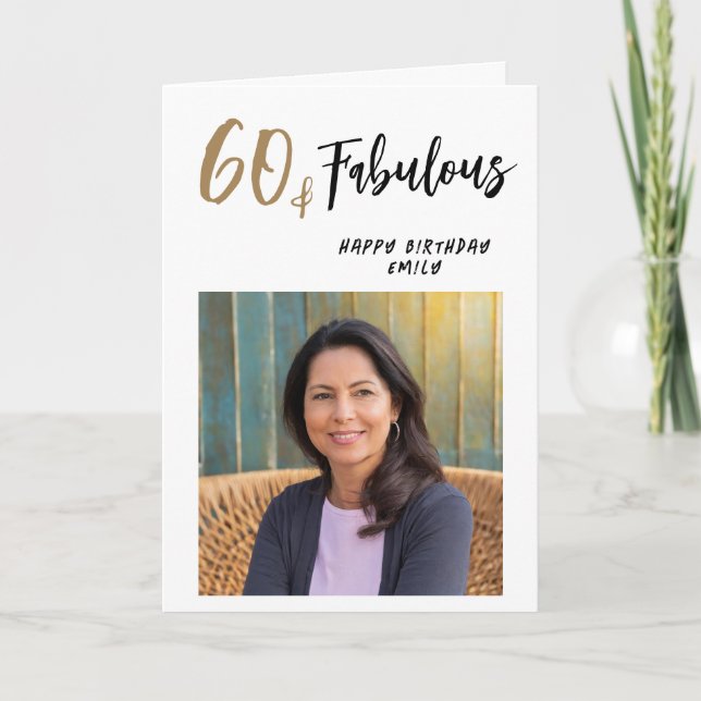 Modern 60 och fantastisk foto 60-årsdag kort (Framsida)