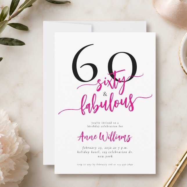 Modern 60 och fantastisk rosa 60-årsfest inbjudningar (Skapare uppladdad)