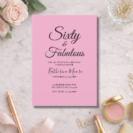 Modern 60and Fabulous Pink 60th Birthday Party Inbjudningar