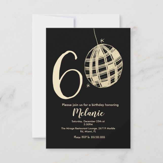 Modern 60th Script Bold Svart Disco Glitter  Inbjudningar (Framsida)