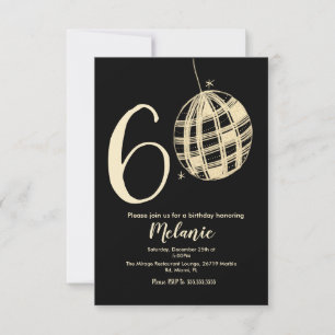 Modern 60th Script Bold Svart Disco Glitter Inbjudningar
