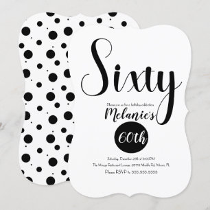 Modern 60th Script Bold Svart och Vita Prickar Inbjudningar