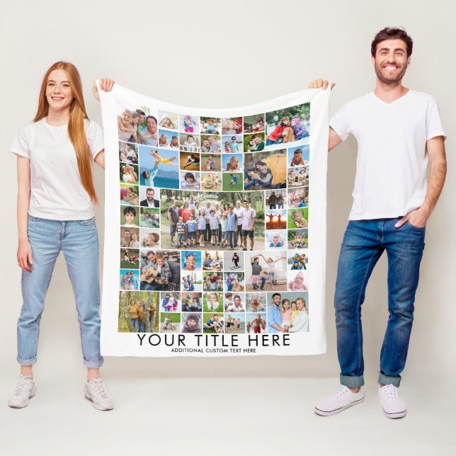 Modern 61 Photo Collage Anpassningsbar Title Färg  Fleecefilt (På plats)
