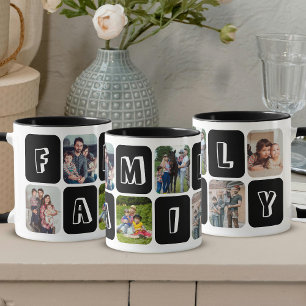 Modern 6 anpassad familjefoto collage svart & vit mugg