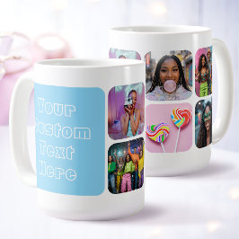 Modern 6 Custom Photo Text Besties Retro Blue Kaffemugg