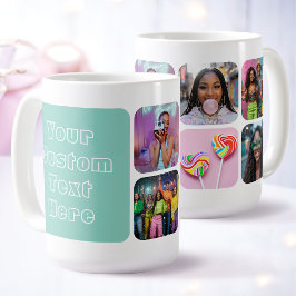 Modern 6 Custom Photo Text Besties Retro Green Kaffemugg