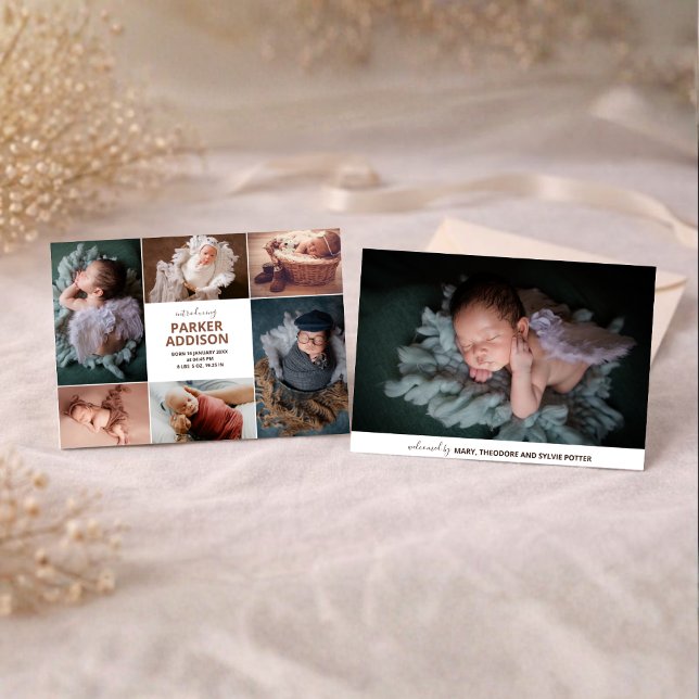 Modern 6-Fotogalleriruta Nyfödd Baby Födelse Meddelande (Skapare uppladdad)