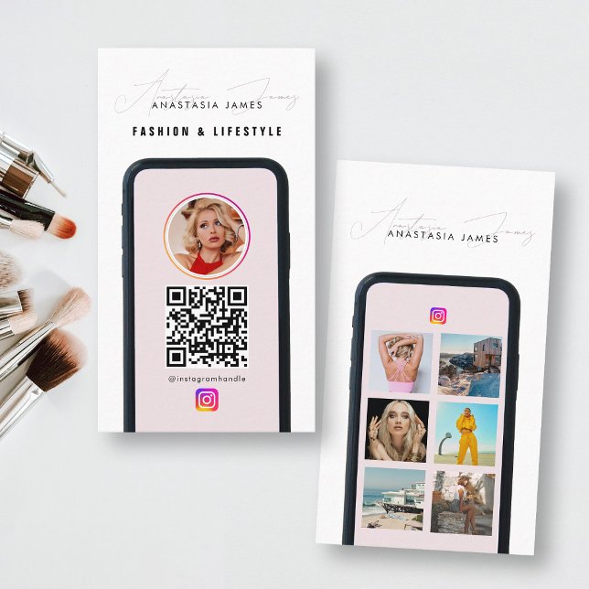 Modern 6-fotokod Mata Grid Social Media QR-kod Visitkort (Modern 6 Photo Feed Grid Social Media QR Code Business Card)